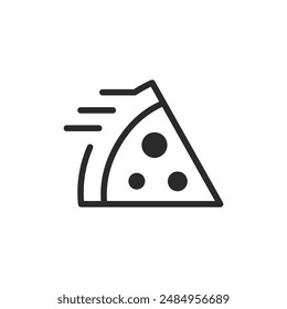 Pizza slice fast fly, linear style icon. fast food and pizza delivery. Editable stroke width