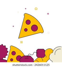Pizza, slice filled line vector icon, simple illustration, related bottom border.