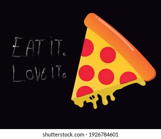 pizza slice flat design vector illustration with melted cheese