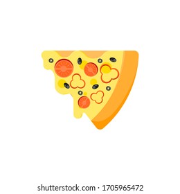 Pizza slice flat icon. Italian food. Vegetarian food. Vector illustration in cartoon style.