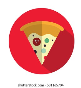 Pizza slice flat icon with shadow. Vector illustration design