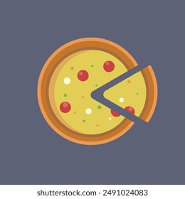 pizza with slice in flat vector design.