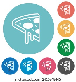 Pizza slice flat white icons on round color backgrounds