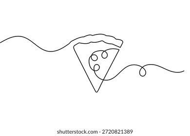 Pizzaschnitt-Lebensmittel-Symbol durchgehende einzeilige Zeichnung in minimalistischem Stil Umriss Vektorgrafik