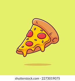 Pizza Slice Food Melted Cartoon Vector Icon Illustration. Food Object Icon Concept Isolated Premium Vector. Flat Cartoon Style