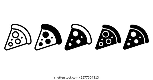 pizza slice food vector design icon black white color simple outline and black filled illustration sets 