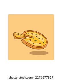 pizza with slice of food vector illustration design