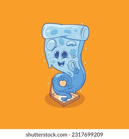 Pizza Slice ghost coming out of a box vector illustration. Food, funny, scary design concept.