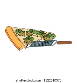 pizza slice and grater over white background, vector illustration