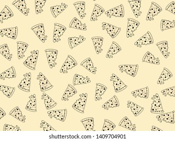 Pizza slice hand draw pattern background.