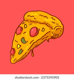 pizza slice in hand drawn and colored style. vector illustration.