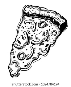 Pizza slice. Hand drawn illustration converted to vector