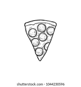 Pizza slice hand drawn outline doodle icon. Vector sketch illustration of italian pizza slice for print, web, mobile and infographics isolated on white background.