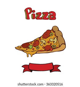 Pizza slice. Hand drawn vector illustration