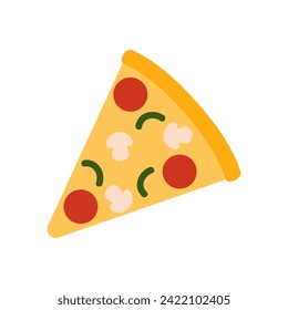 Pizza slice, hot tasty fast food portion, piece of triangle shape vector illustration