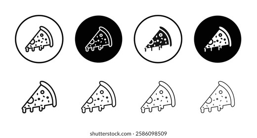 Pizza slice icon Black line art vector logo set