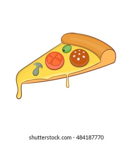 Pizza slice icon in cartoon style isolated on white background vector illustration