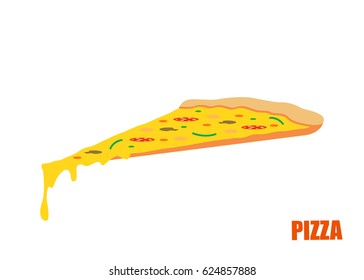 Pizza slice icon with cheese and salami. Vector illustration isolated on white