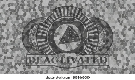 pizza slice icon and Deactivated text stone wall realistic emblem. Rock graceful background. Intense illustration. 