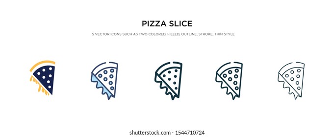 pizza slice icon in different style vector illustration. two colored and black pizza slice vector icons designed in filled, outline, line and stroke style can be used for web, mobile, ui