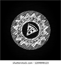 pizza slice icon drawn chalk emblem, retro style, chalk or chalkboard texture