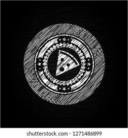 pizza slice icon drawn chalk emblem, retro style, chalk or chalkboard texture
