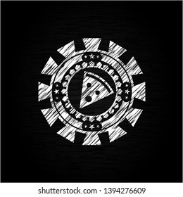 pizza slice icon drawn chalk emblem, retro style, chalk or chalkboard texture