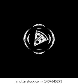 pizza slice icon drawn chalk emblem, retro style, chalk or chalkboard texture