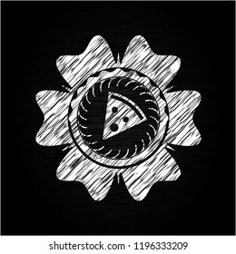 pizza slice icon drawn on a chalkboard