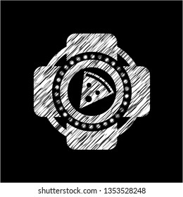 pizza slice icon drawn on a chalkboard