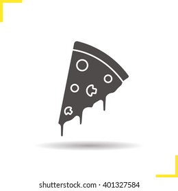 Pizza slice icon. Drop shadow silhouette symbol. Italian pizzeria sign. Vector isolated illustration