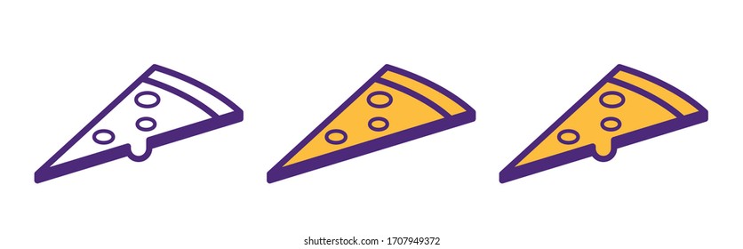 Pizza slice icon. Fast food, pizza symbol. Trendy, modern style icons. Trendy design symbol for web design. Italian meal signs. Lunch meal vector illustration.