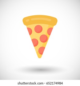 Pizza slice icon, Flat design of Italian food with round shadow, cartoon vector illustration