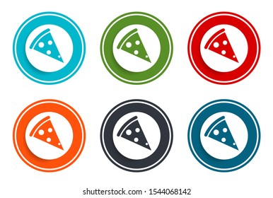 Pizza slice icon flat vector illustration design round buttons collection set of 6 colorful concept frame simple circle isolated on white background for web and applications interface