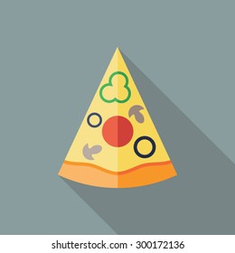 Pizza Slice Icon. Flat Vector Icon With Long Shadow Design Collection.