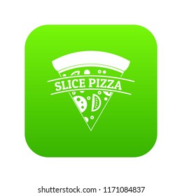 Pizza slice icon green vector isolated on white background