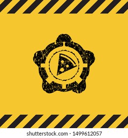 pizza slice icon grunge warning sign emblem. Vector Illustration. Detailed.