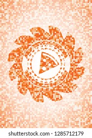 pizza slice icon inside abstract orange mosaic emblem