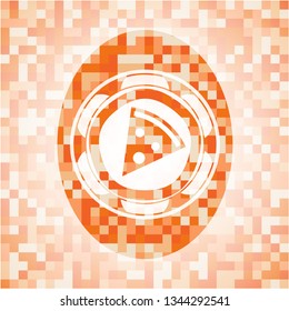 pizza slice icon inside abstract orange mosaic emblem with background