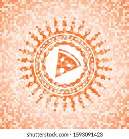 pizza slice icon inside abstract orange mosaic emblem with background