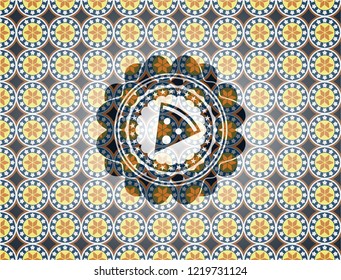 pizza slice icon inside arabesque emblem. arabic decoration.