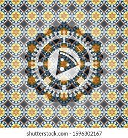 pizza slice icon inside arabesque badge. arabic decoration.