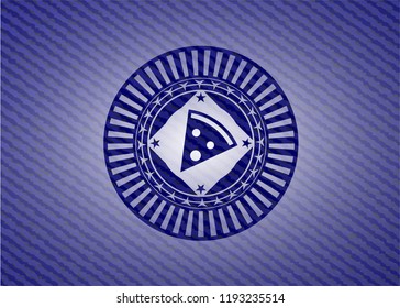 pizza slice icon inside badge with jean texture