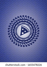 pizza slice icon inside badge with jean texture