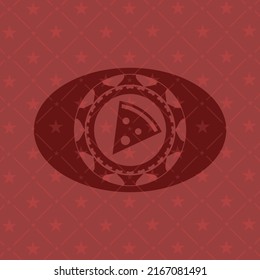 pizza slice icon inside badge with red background. 
