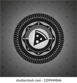 pizza slice icon inside black emblem. Vintage.