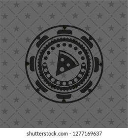 pizza slice icon inside black emblem