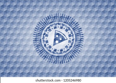 pizza slice icon inside blue hexagon badge.