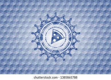 pizza slice icon inside blue hexagon badge.