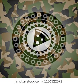 pizza slice icon inside camouflaged emblem